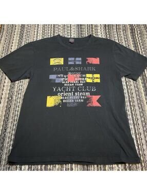 Paul & Shark Yachting Men's Graphic T-Shirt Black Size XL Flag Text *READ*
